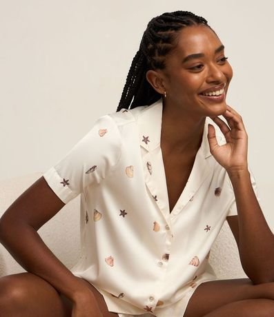 Pijama Short Doll Americano en Satén con Estampa de Caracolas 3