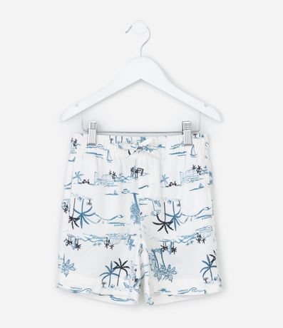 Bermuda Infantil de Baño en Viscolino con Estampa de Playa - Talle 5 a 14 años