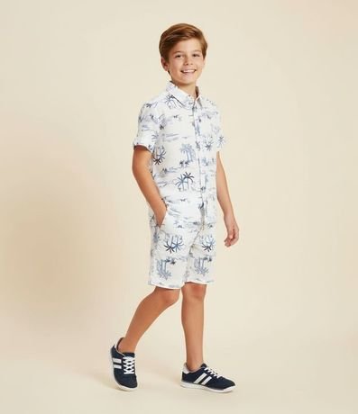 Bermuda Infantil de Baño en Viscolino con Estampa de Playa - Talle 5 a 14 años