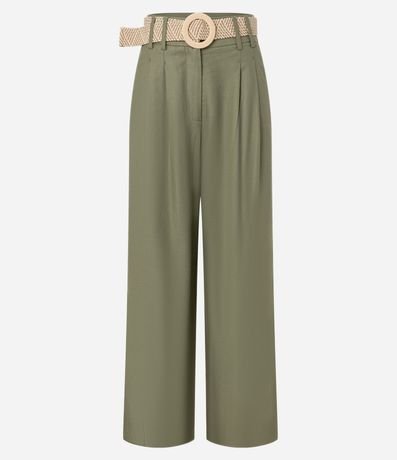 Pantalón Wide Leg en Viscolino con Cinturón de Ráfia 5