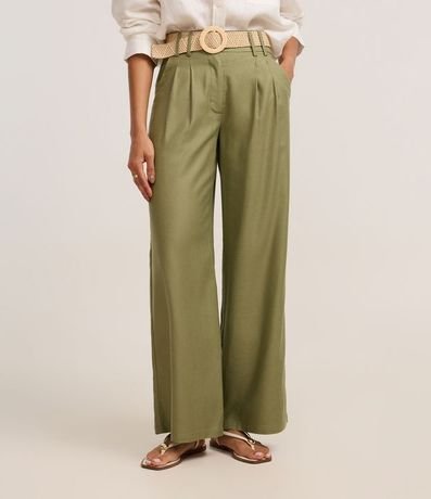 Pantalón Wide Leg en Viscolino con Cinturón de Ráfia 3