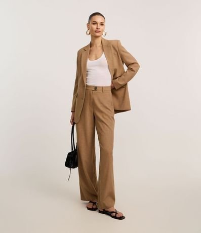 Pantalón Wide Leg Sastrería con Estampa de Cuadros Punteada