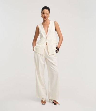 Pantalón Recto Sastre Cintura Alta en Viscosa con Rayas