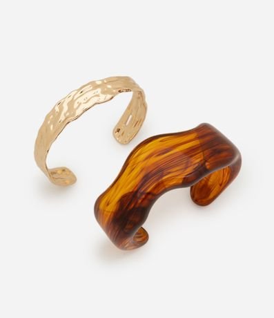 Kit 02 Braceletes Rígidos Abertos en Resina y Metal 2