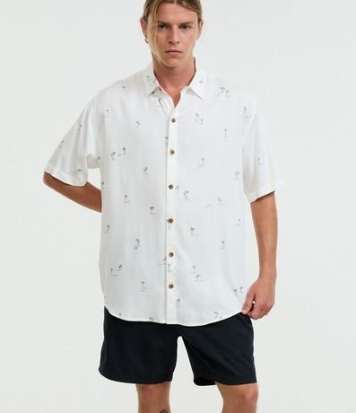 Camisa Relaxed en Viscosa con Estampa de Palmeras