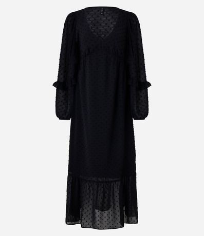 Vestido Long Midi en Crepé con Volado en la Parte Baja