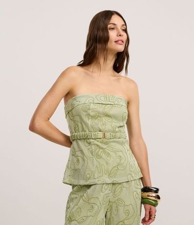 Blusa sin Bretel con Escote Virado y Bordado Bastrado