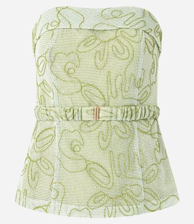 Blusa sin Bretel con Escote Virado y Bordado Bastrado 5