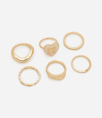 Kit 06 Anillos Variados y Corazón Esmaltado