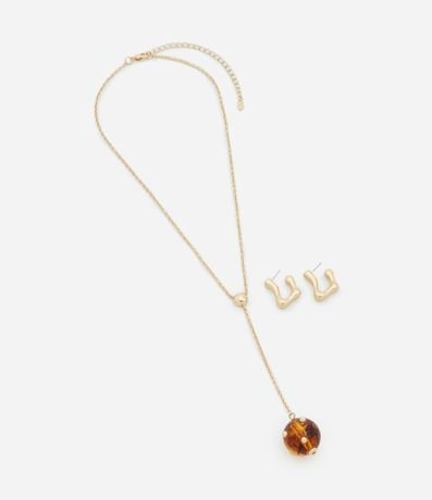 Conjunto de Collar Gravata con Colgante Esfera y Caravana Aro Orgánica 3