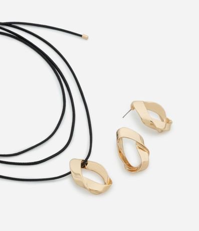 Conjunto de Collar Cordón Encerrado con Colgante y Caravana Aro Torcido