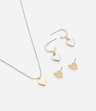 Conjunto 01 Collar y 01 Caravanas de Formato de Corazón