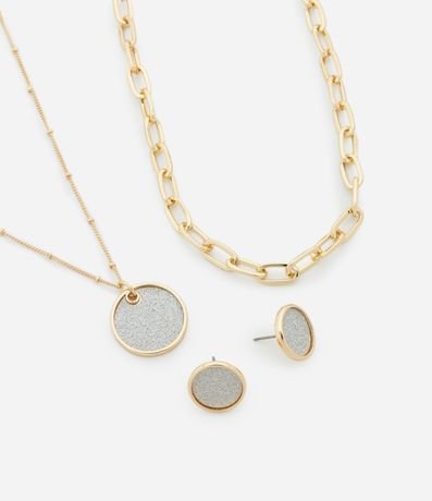 Conjunto de Collar Capas con Cadena Fina y Eslabones y Caravana Botón con Brillo 1