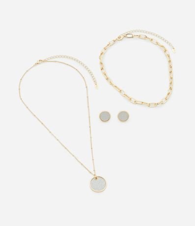 Conjunto de Collar Capas con Cadena Fina y Eslabones y Caravana Botón con Brillo 2