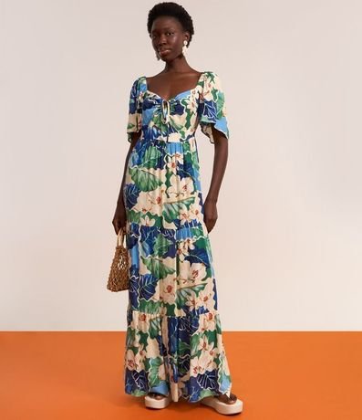 Vestido Largo Evasê con Lazo en el Escote y Estampa Floral 5