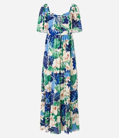 Vestido Largo Evasê con Lazo en el Escote y Estampa Floral 6