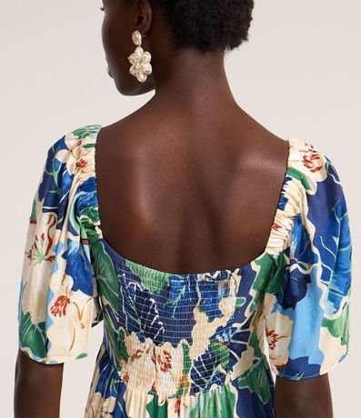 Vestido Largo Evasê con Lazo en el Escote y Estampa Floral 4