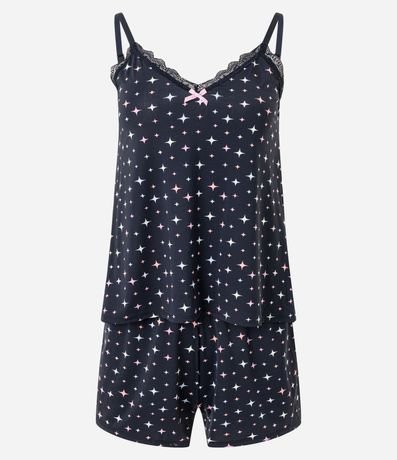 Pijama Short Doll en Microfibra con Encaje y Estampa Brillos 4