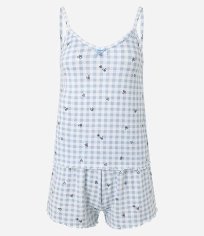 Pijama Short Doll en Punto con Estampa de Cuadros Vichy con Mini Corazones 5