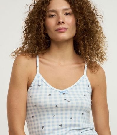 Pijama Short Doll en Punto con Estampa de Cuadros Vichy con Mini Corazones 2