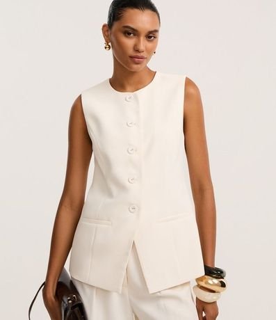 Chaleco Largo con Cuello Redondo y Botones Forrados 1