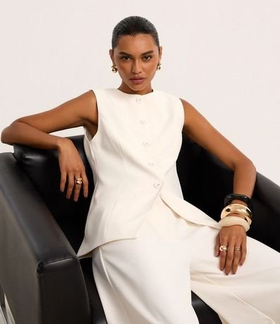 Chaleco Largo con Cuello Redondo y Botones Forrados 3