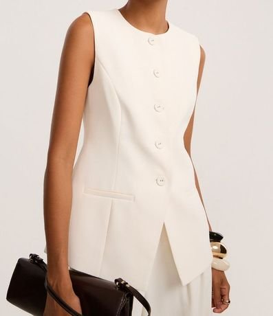 Chaleco Largo con Cuello Redondo y Botones Forrados 4