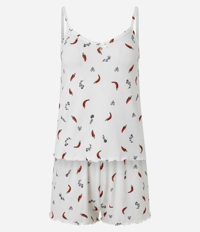 Pijama Short Doll en Punto Leve con Estampa de Pimentas