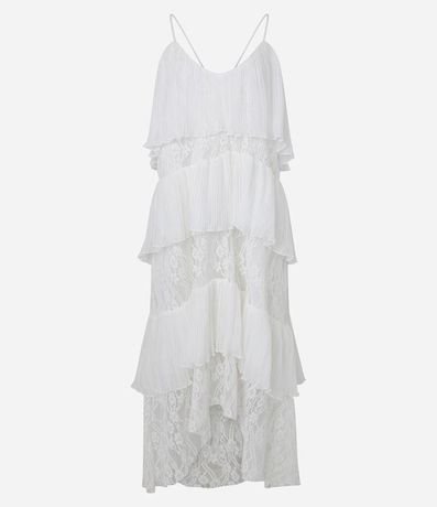 Vestido Evasê Midi en Chiffon con Superposición y Encaje Floral 7