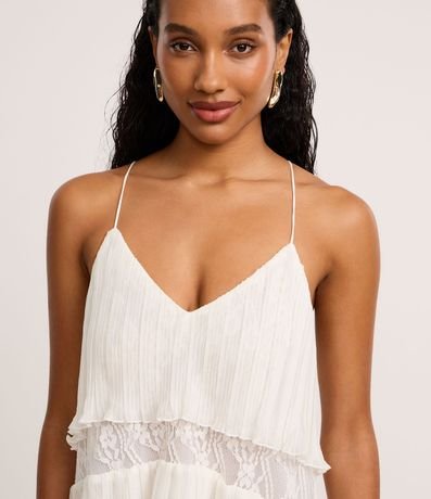 Vestido Evasê Midi en Chiffon con Superposición y Encaje Floral 3