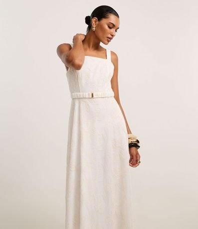 Vestido Evasê Midi con Escote Cuadrado y Bordado Abstracto 2