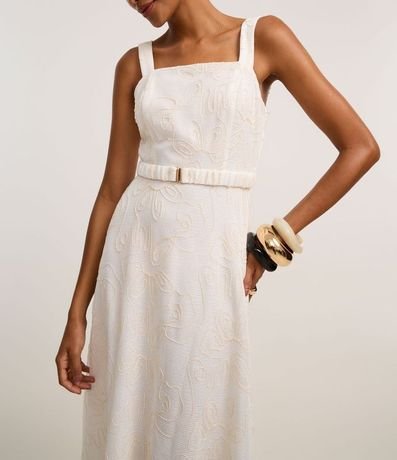 Vestido Evasê Midi con Escote Cuadrado y Bordado Abstracto 3