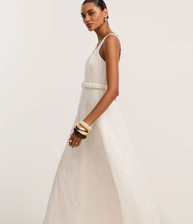 Vestido Evasê Midi con Escote Cuadrado y Bordado Abstracto 4