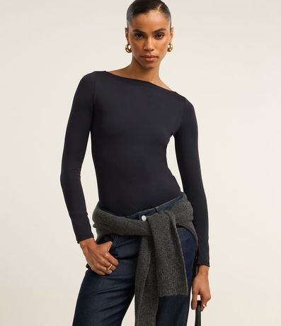 Blusa Regular en Poliamida con Escote Canoa