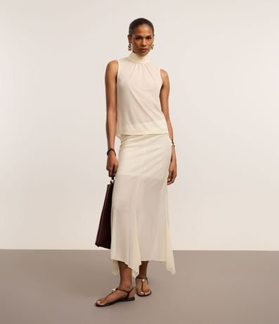 Pollera Midi en Crepé con Bajo de Efecto Volado