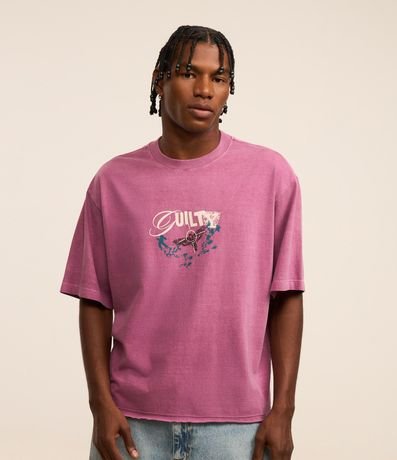 Remera Boxy en Algodón con Estampa Lettering Desteñida