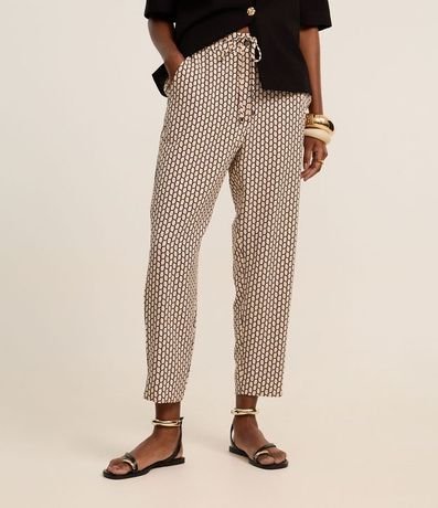 Pantalón Fluida en Crepé con Lazo y Estampado Geométrico 3