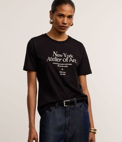 Remera Slim en Algodón con Estampa New York Atelier