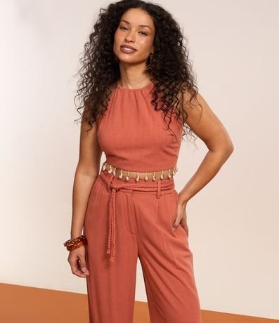 Pantalón Wide Leg en Viscolino con Pliegues y Cinturón Cuerda 5