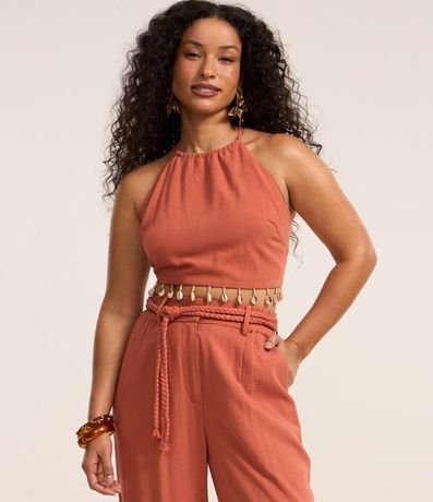 Pantalón Wide Leg en Viscolino con Pliegues y Cinturón Cuerda 2