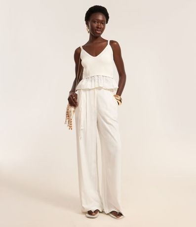 Pantalón Wide Leg en Viscolino con Pliegues y Cinturón Cuerda