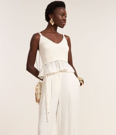 Pantalón Wide Leg en Viscolino con Pliegues y Cinturón Cuerda 2