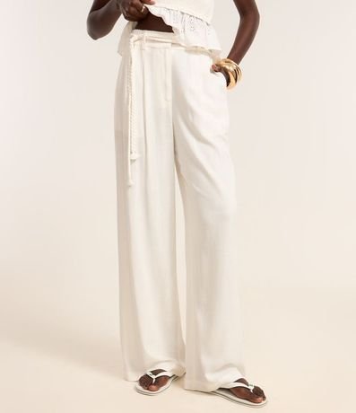 Pantalón Wide Leg en Viscolino con Pliegues y Cinturón Cuerda 3
