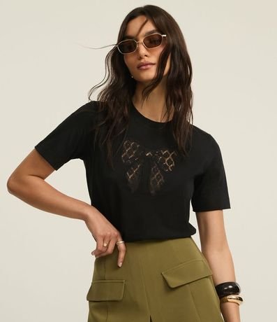 Blusa en Algodón con Lazo Cutout y Flores de Encaje 1