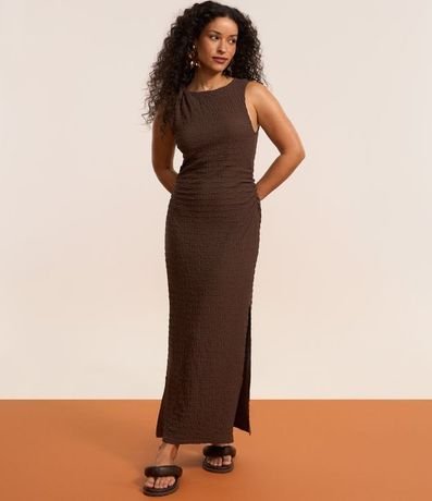 Vestido Largo Texturizado con Fruncido Lateral y nudo na Alça 5