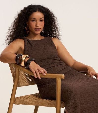 Vestido Largo Texturizado con Fruncido Lateral y nudo na Alça 4