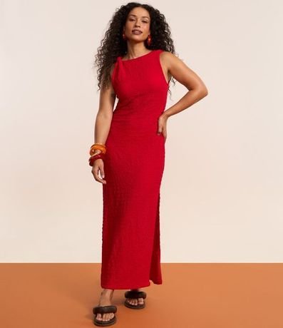 Vestido Largo Texturizado con Fruncido Lateral y nudo na Alça 4
