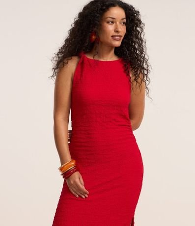Vestido Largo Texturizado con Fruncido Lateral y nudo na Alça 2