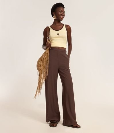 Pantalón Wide Leg Sastrería con Cintura Alta y Cremallera Lateral