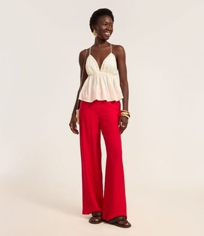 Pantalón Wide Leg Sastrería con Cintura Alta y Cremallera Lateral